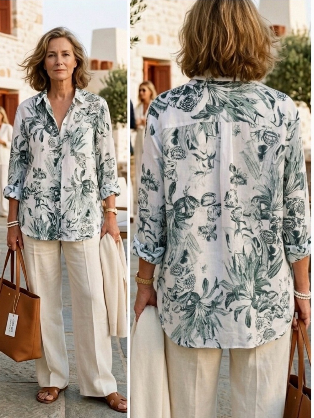 Core 🌱 Botanical print Linen blouse size 2x